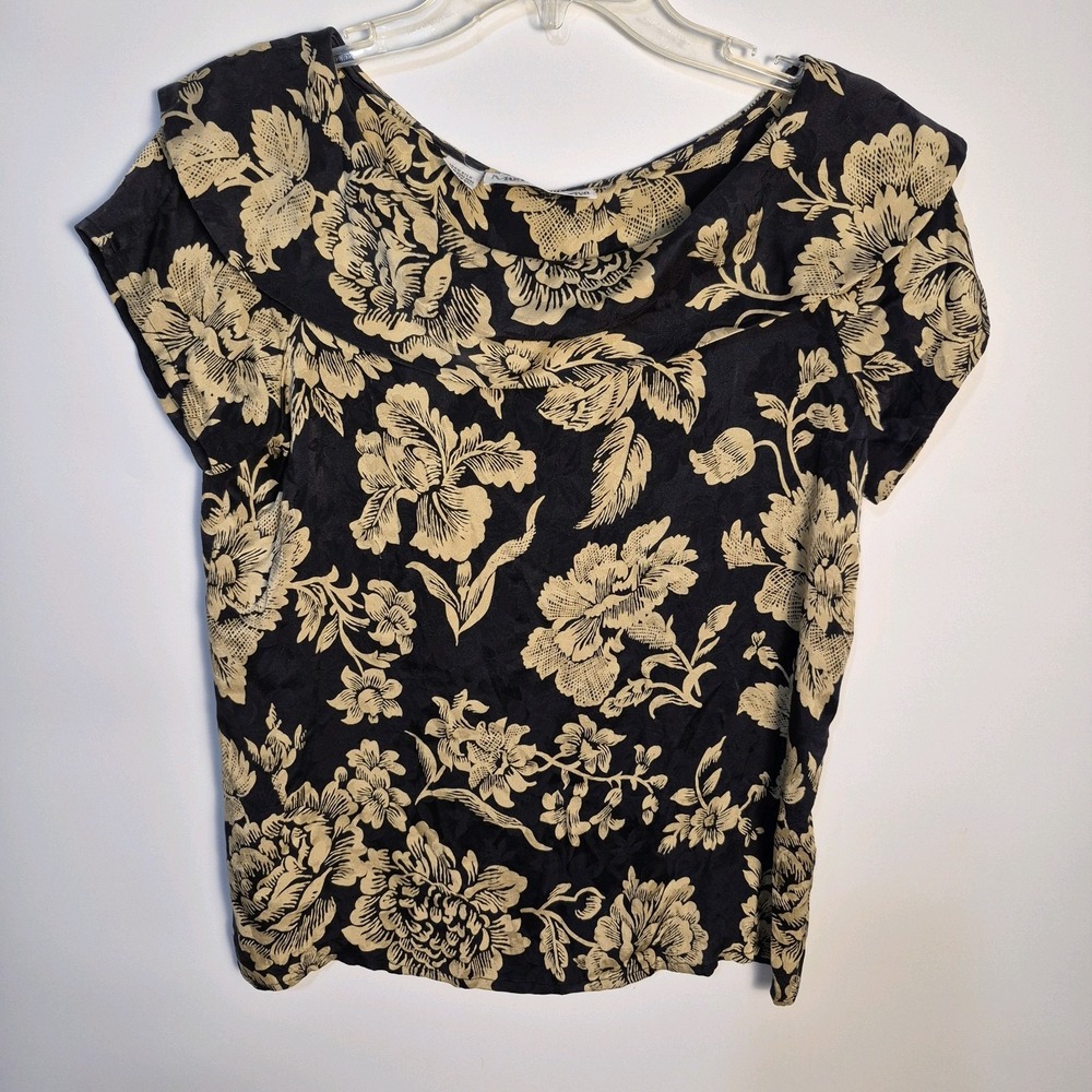 Vintage Mary Ann Restivo Cowl Neck Black Floral Pullover